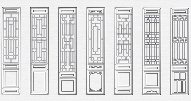 集美常用中式仿古花窗图案隔断设计图