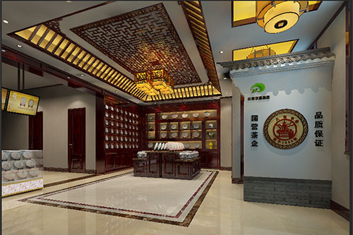 集美古朴典雅的中式茶叶店大堂设计效果图