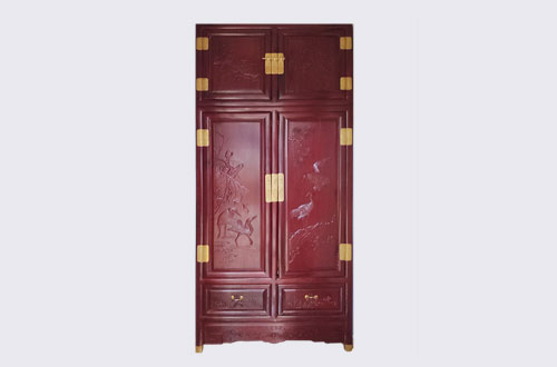 集美高端中式家居装修深红色纯实木衣柜